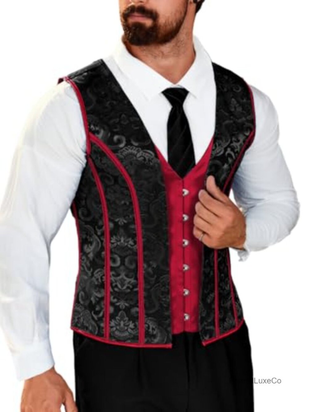 Men's Steel-Boned Corset Vest Victorian Satin Lace-Up Waistcoat